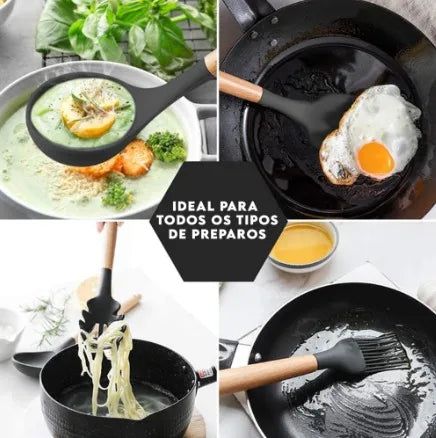 Kit com 12 Utensílios de Cozinha em Silicone-Tida