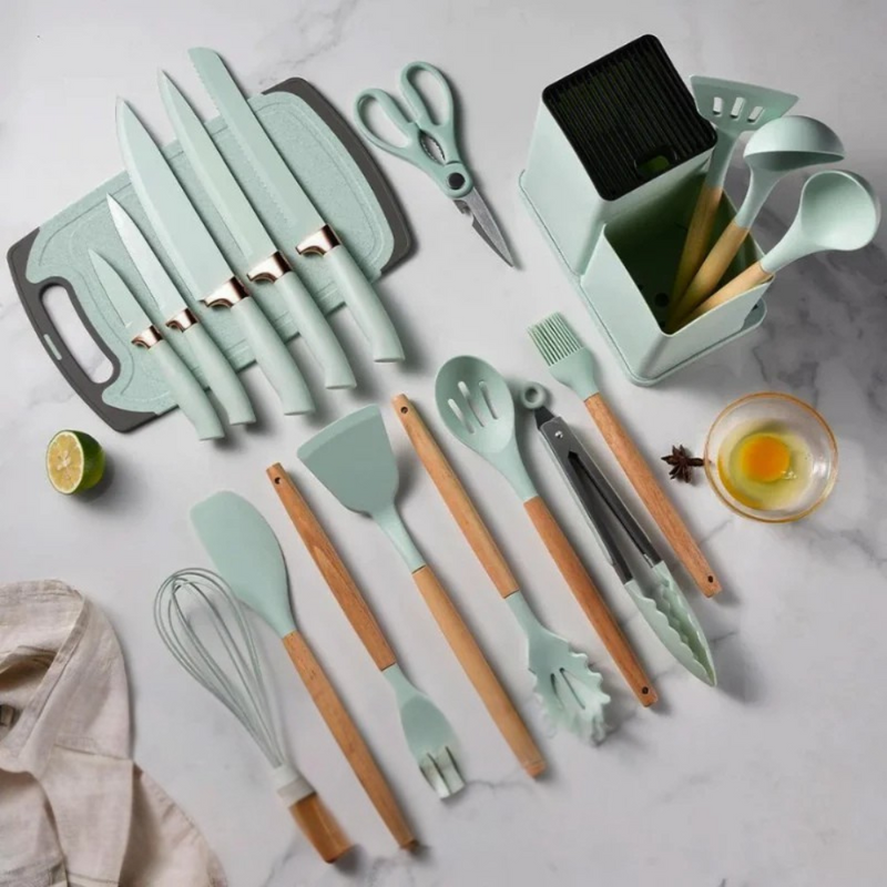 kit de Utensílios de Cozinha 19 Peças com Tábua - Tida