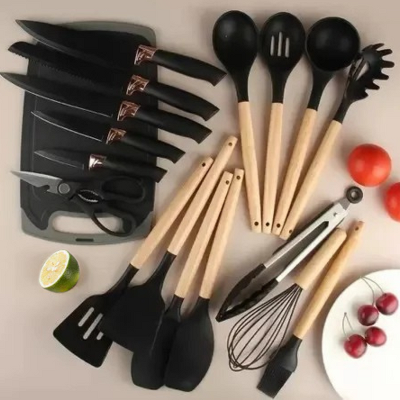 kit de Utensílios de Cozinha 19 Peças com Tábua - Tida