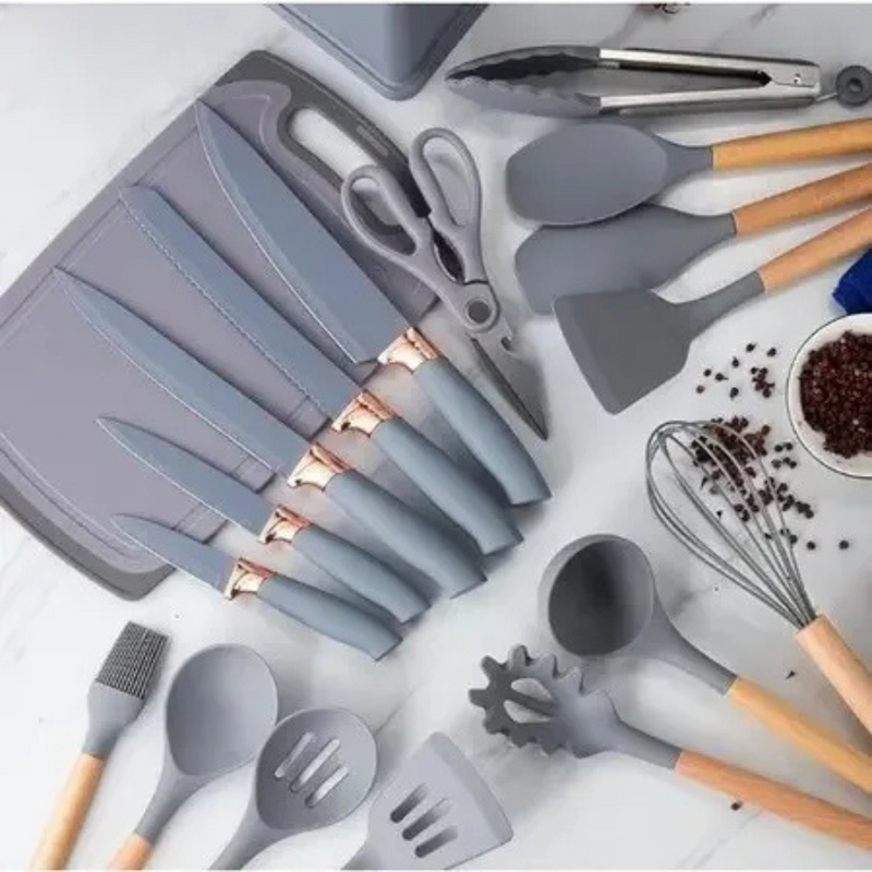 kit de Utensílios de Cozinha 19 Peças com Tábua - Tida