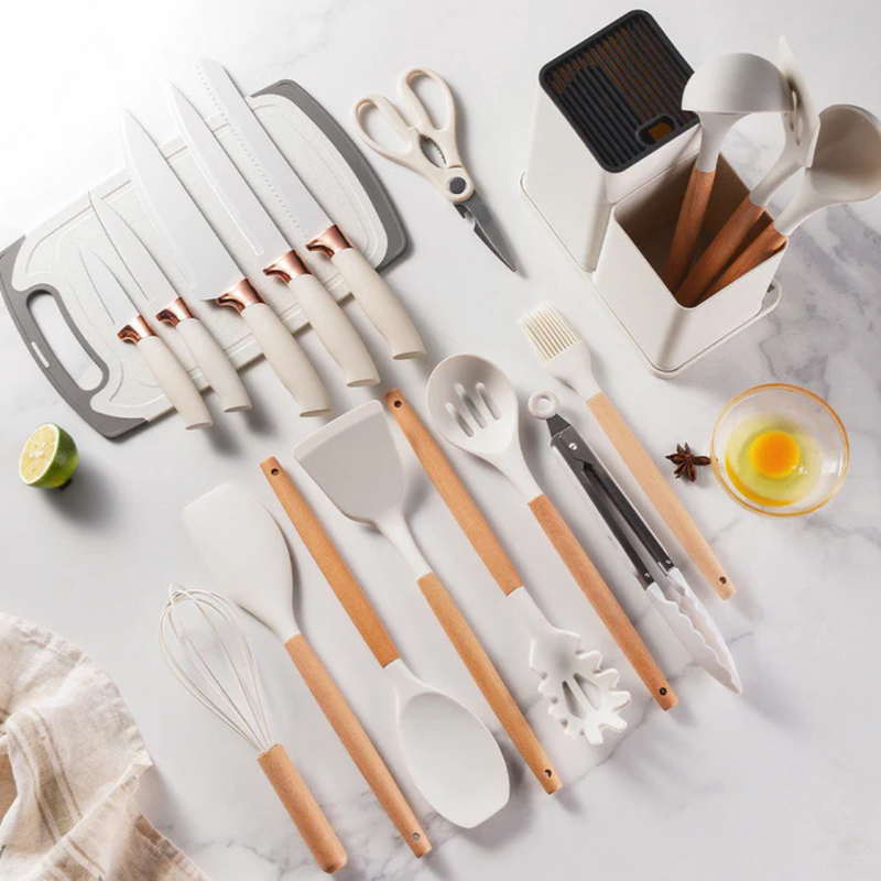kit de Utensílios de Cozinha 19 Peças com Tábua - Tida